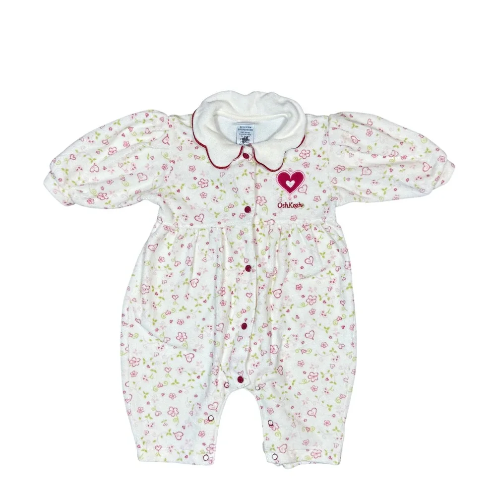 Vintage OshKosh B'Gosh Baby Girl Floral‎ Heart Bubble Romper Size 3-6 Months